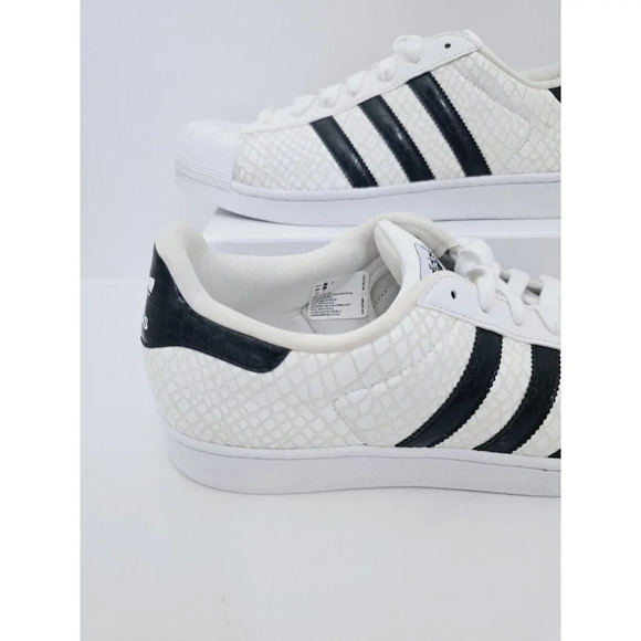 Adidas Superstar Snakeskin White Black Lace Up Leather Mens Sneakers Shoes 9.5 - Picture 3 of 11